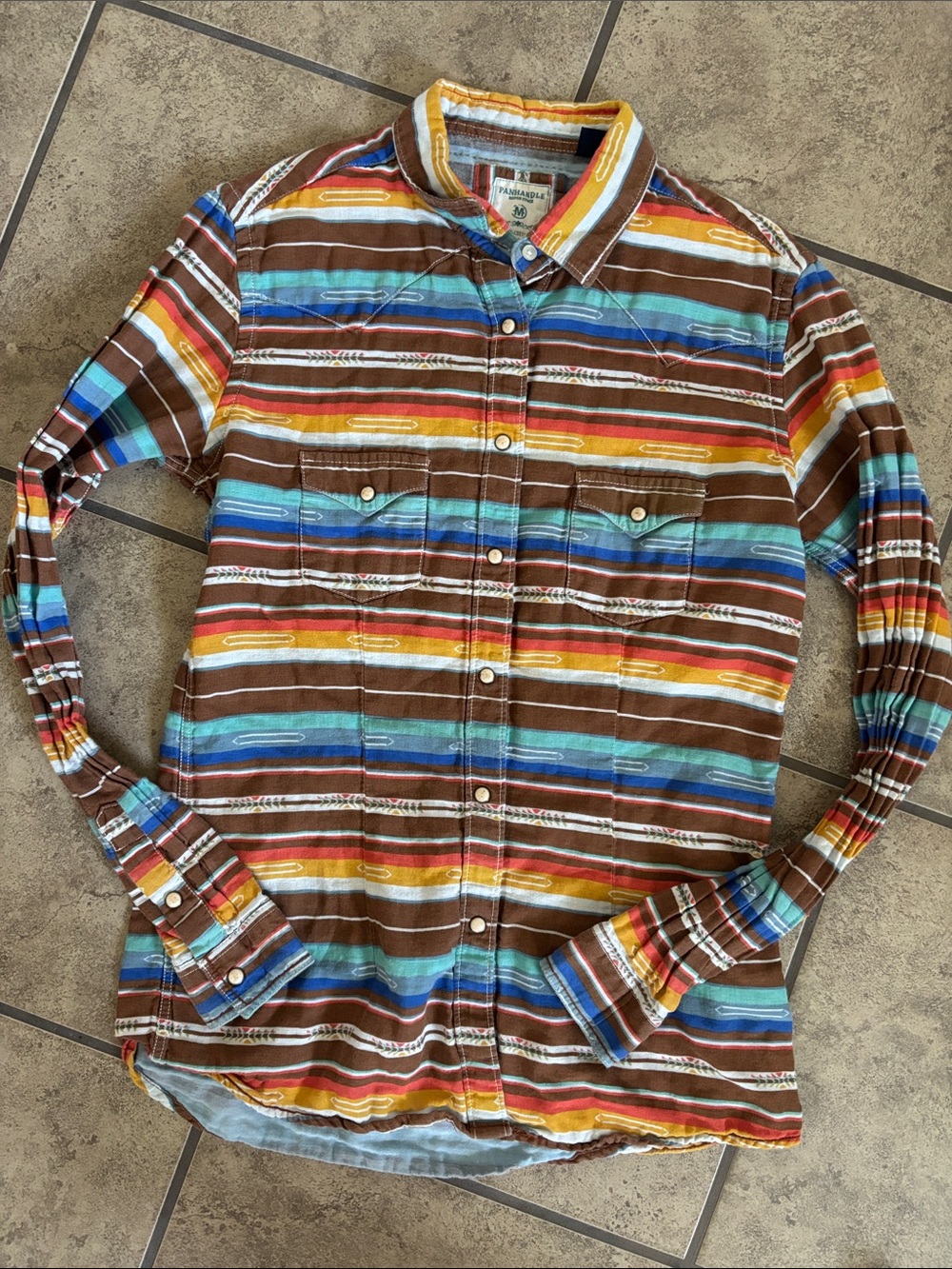 Panhandle Colorful Western Style Striped Button Up Size Medium